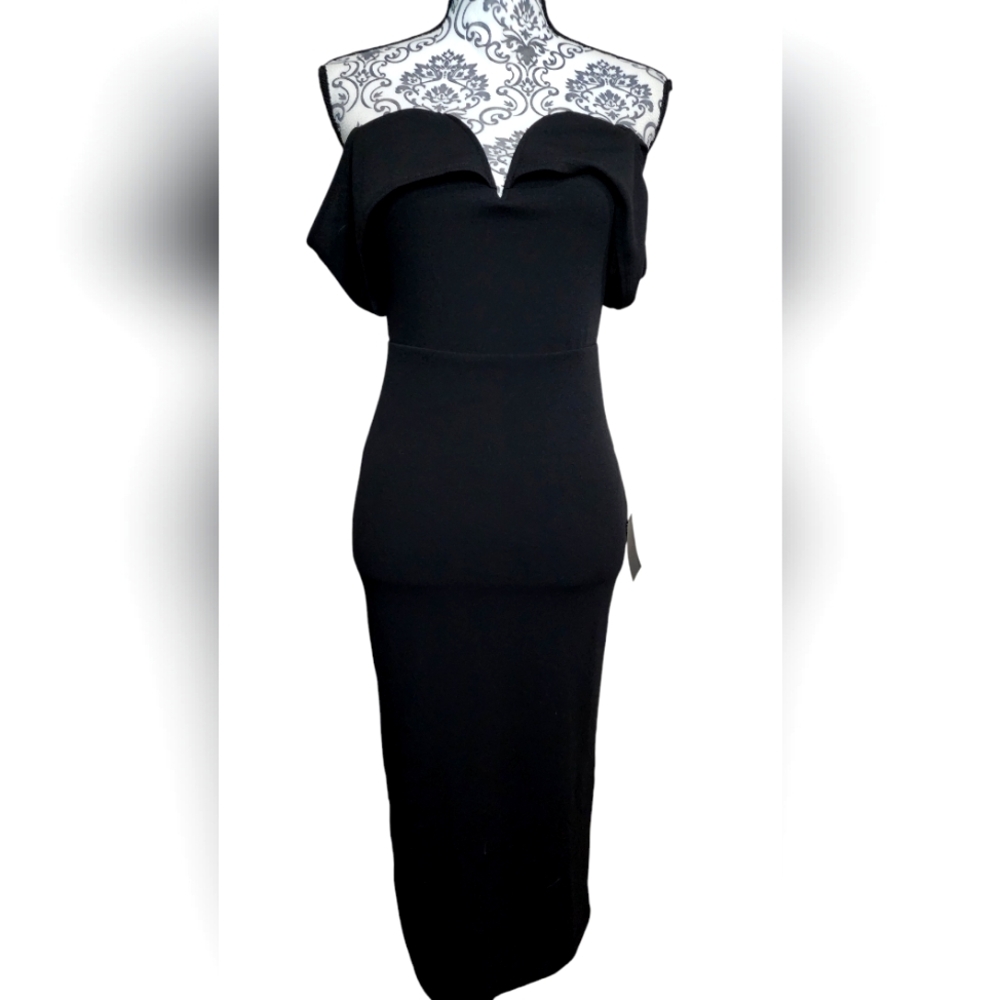 Lulu's Black Off-Shoulder Ruffle Midi Dress